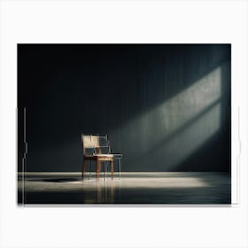 Minimalistic Scene Soft Light Caressing An Empty Chair In A Vast Space Depth Of Field Focusing Sha Canvas Print