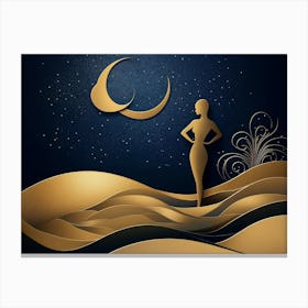 Woman Body Silhouette Standing on Golden Dunes 2 Canvas Print