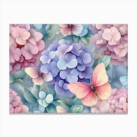 Hydrangeas And Butterflies Canvas Print