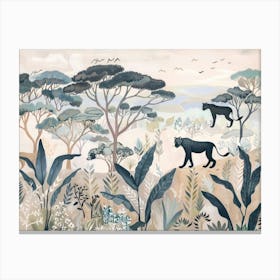 Black Panthers Tropical Jungle Illustration 4 Canvas Print