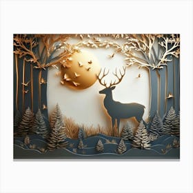 3d Modern Stereo Stag Deer Animal With Forest 2 Canvas Print