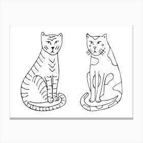 Two Cats Cute Couple Illustration Canvas Print