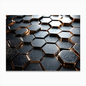 3d Metal Hexagon Rendering Designative Honeycomb Painting Canvas Print