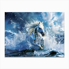 "Glowing Horse Emerges from Ocean Waves" Canvas Print