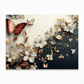 Luxurious Background with Flowers, Leaves and Butterflies 5 Canvas Print