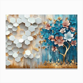 Tree With Flowers And Hexagons Canvas Print