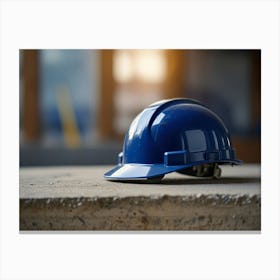 Blue Hard Hat On Concrete Canvas Print