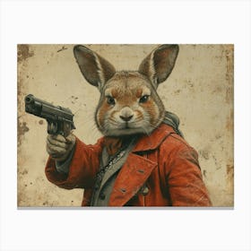 Absurd Bestiary: From Minimalism to Political Satire.Rabbit With Gun 4 Canvas Print
