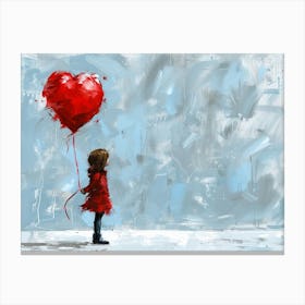 Little Girl With Red Heart Balloon Canvas Print