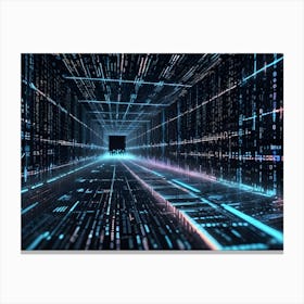 Digital Tunnel With Glowing Lines And Data Canvas Print