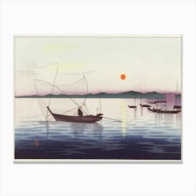 Boats And Setting Sun, Ohara Koson Vintage Japanese Canvas Print