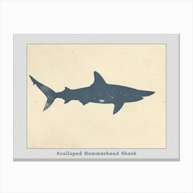 Scalloped Hammerhead Shark Grey Silhouette 1 Poster Canvas Print