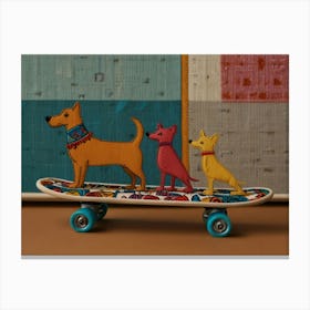 Three Dogs On A Skateboard 1 Canvas Print