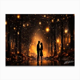 Two Lovers Silhouetted - Fireflies In The Forest Canvas Print