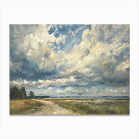 Vintage Country Landscape Painting, Neutral Cloud Landscape Oil Painting, Rustic Landscape Horizon Art Print Canvas Print