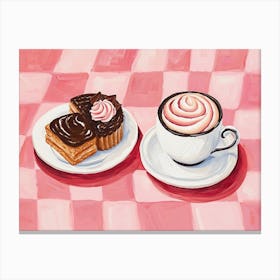 Coffee & Cake Pink Checkerboard Canvas Print