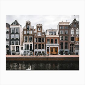 Colorful Amsterdam Canal Houses with swan | The Netherlands Canvas Print