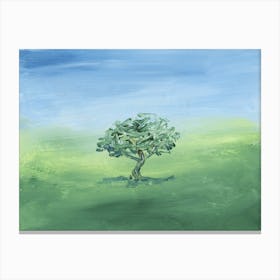 Lone Tree Landscape Painting blue green nature sky plant hand painted impressionism living room bedroom calm soothing Canvas Print