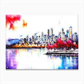 City Skyline In Autumn - Vancouver Skyline Canvas Print