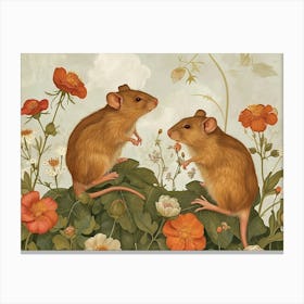 Floral Animal Illustration Rat 4 Canvas Print