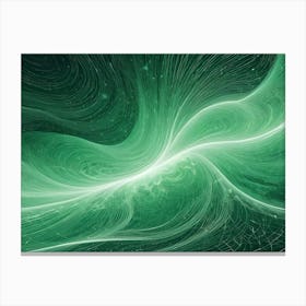 Abstract Fractal Waves With Interconnected Lines And Glowing Center On A Green Background Canvas Print