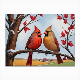 Cardinals on a Branch Canvas Print