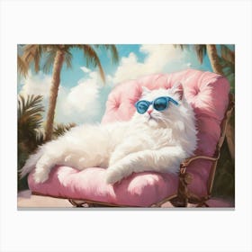 Persian Cat Lounging On Chair, Wearing Blue Sunglasses Stampe su tela