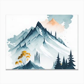 Mountain And Forest In Minimalist Watercolor Horizontal Composition 297 Canvas Print
