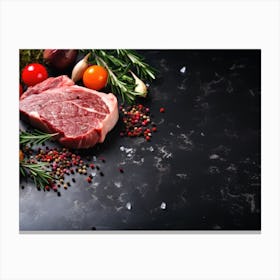 Steak On A Black Background 1 Canvas Print