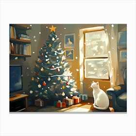 White Cat Ready For Christmas Canvas Print