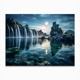 Waterfall At Night 1 Canvas Print