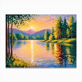 Sunset By The Lake A Symphony of Sunsets: Nature’s Artistry Canvas Print