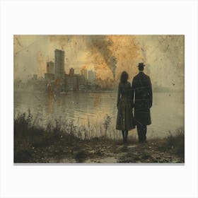 Temporal Resonances: A Conceptual Art Collection. City By The Lake Canvas Print