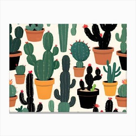 Cactuses In Flower Pots Canvas Print