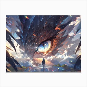 Surrealistic legendary dragon eye over a stunning lake Canvas Print