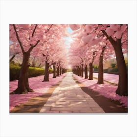 A Picturesque Pathway Lined With Cherry Blossom Trees Paintings Art Print Canvas Print