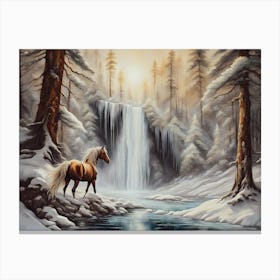 Horse By The Waterfall - Ai Canvas Print