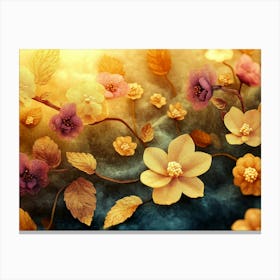 Golden Floral Vintage Flower Canvas Print