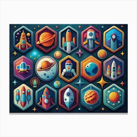 Space Themed Icons In Hexagons Canvas Print