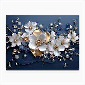 3d Artwork Illustration White and Gold Flowers Canvas Print