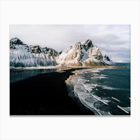 Mountain At A Black Sand Beach In Iceland Canvas Print