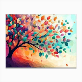 Colorful Tree with Leaves on Hanging Branches of Blue, White and Golden 4 Canvas Print