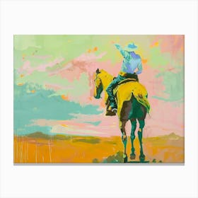 Neon Cowboy In Mojave Desert Nevada Painting Canvas Print