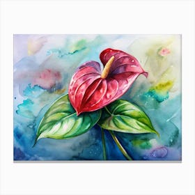 10 Tropical Anthurium With Glossy Red Leaves (1) Canvas Print