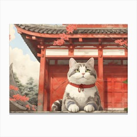 Cat rests before a Japanese Temple Canvas Print