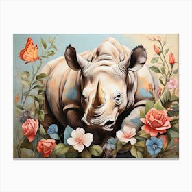 Rhino In Flowers Canvas Print