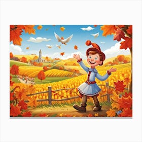 Cartoon Illustration Of A Joyful Feathered Pilgrim Character Adorned With A Traditional Happy Hat 2 1 Canvas Print