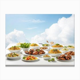 Assorted Indian And Asian Healthy Dishes Including A Fresh Salad Chicken Masala Vegetable Rice An Canvas Print