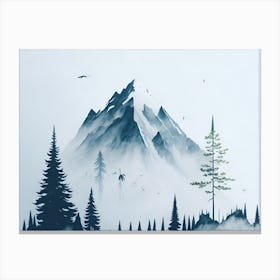 Mountain And Forest In Minimalist Watercolor Horizontal Composition 139 Canvas Print