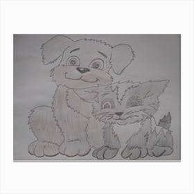 Dog And Cat Drawing Canvas Print